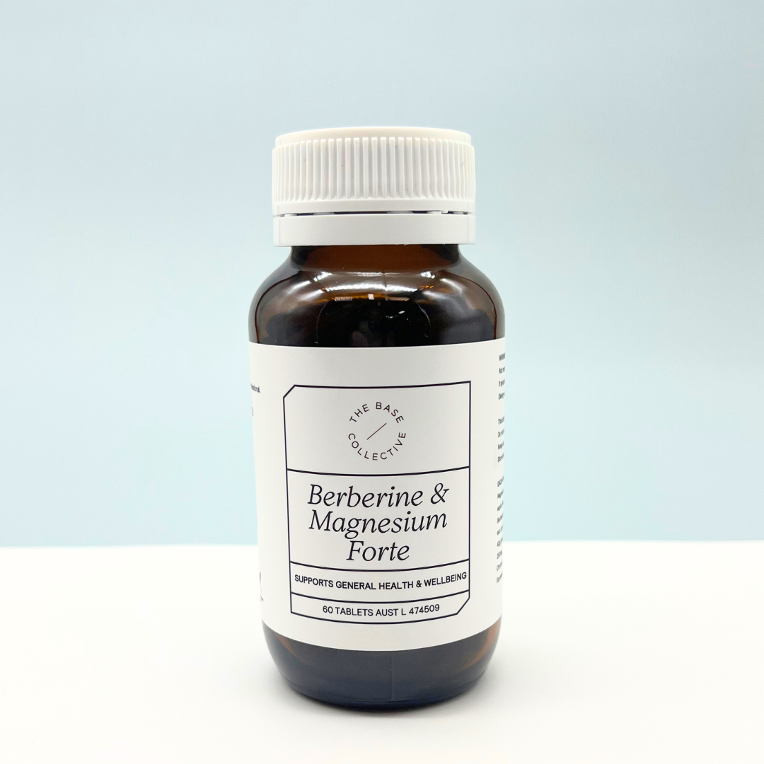Berberine & Magnesium Glycinate Tablets on light blue background