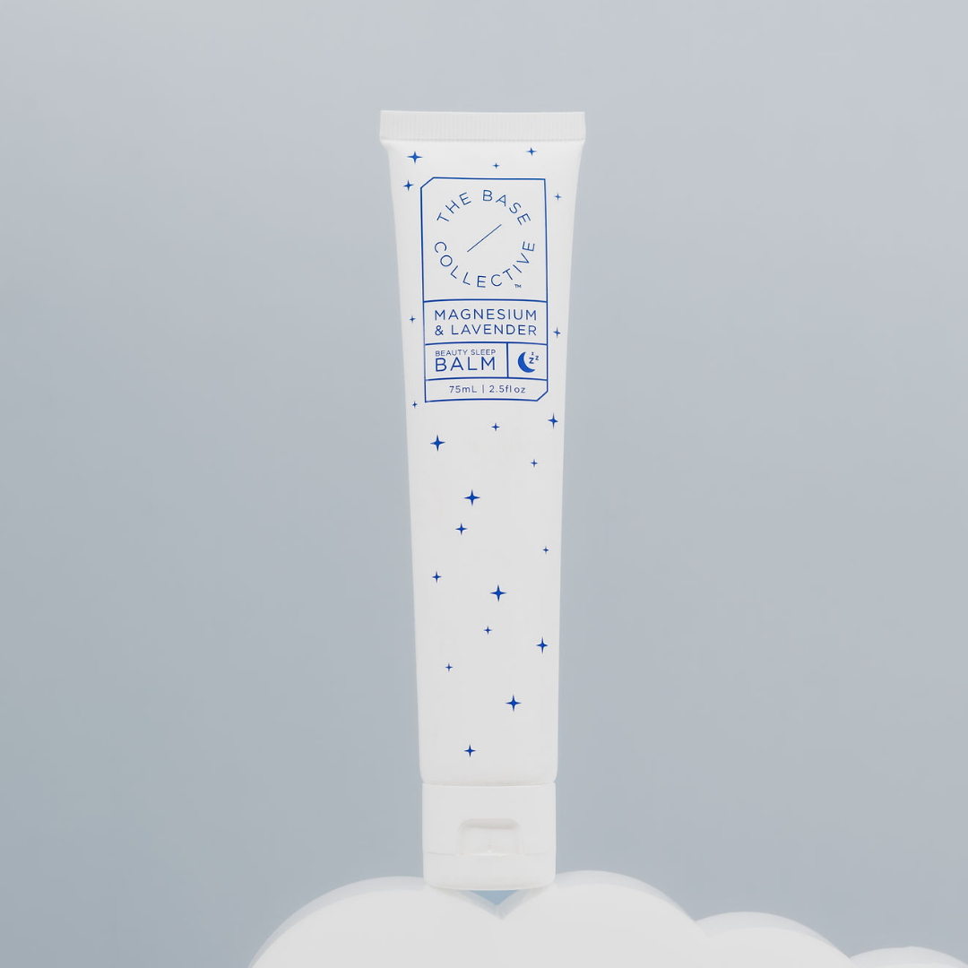 Magnesium and lavender cream by The Base Collective on Cloud Blue Background