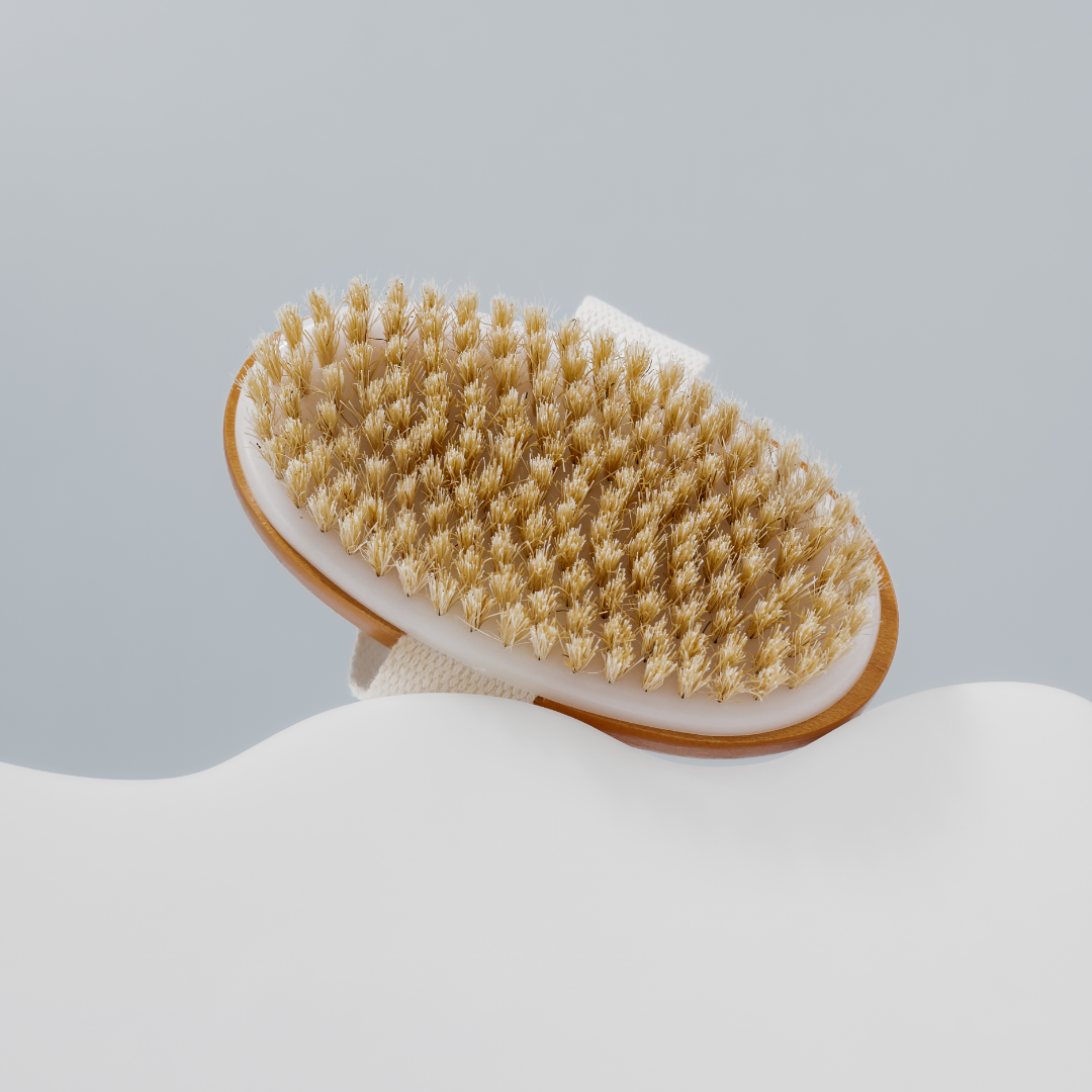 Dry Body Brush by The Base Collective on Blue background on cloud 