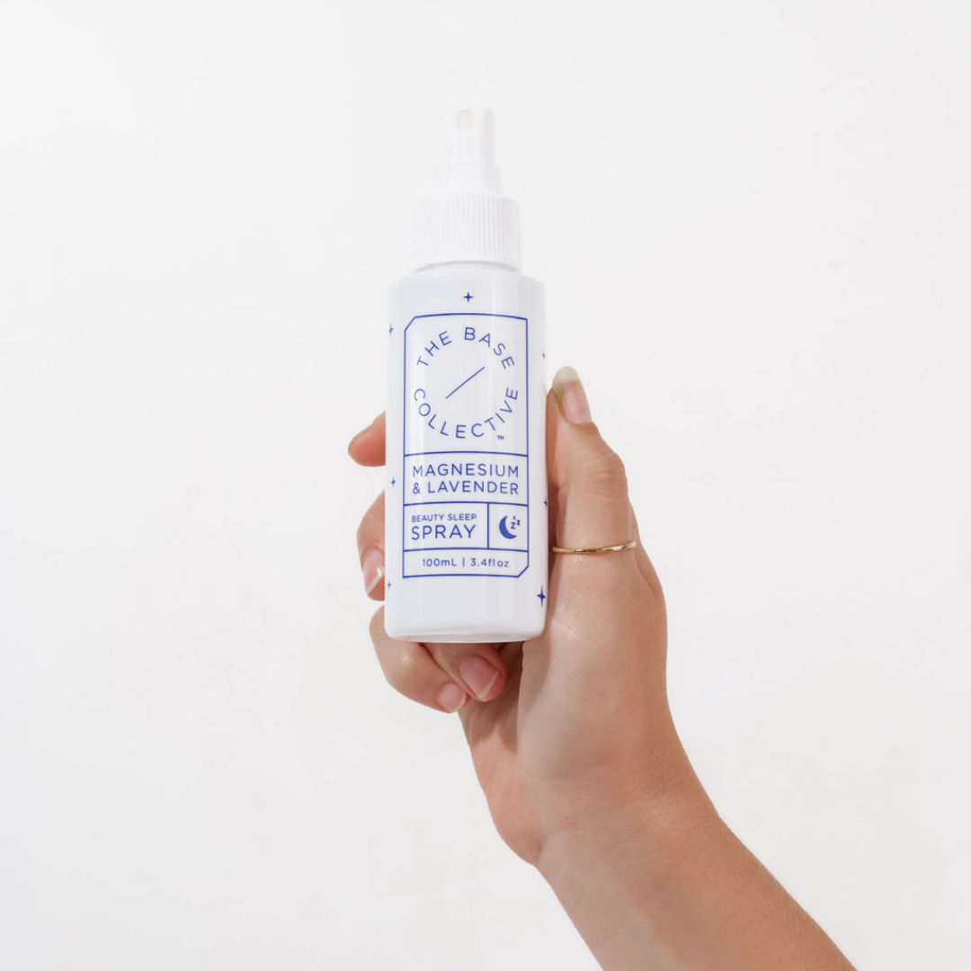 Magnesium Spray for Sleep, Beauty Sleep Spray by The Base Collective in hand 